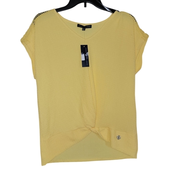 Adrienne Vittadini Yellow knot short sleeve front blouse NWT! - Picture 1 of 6
